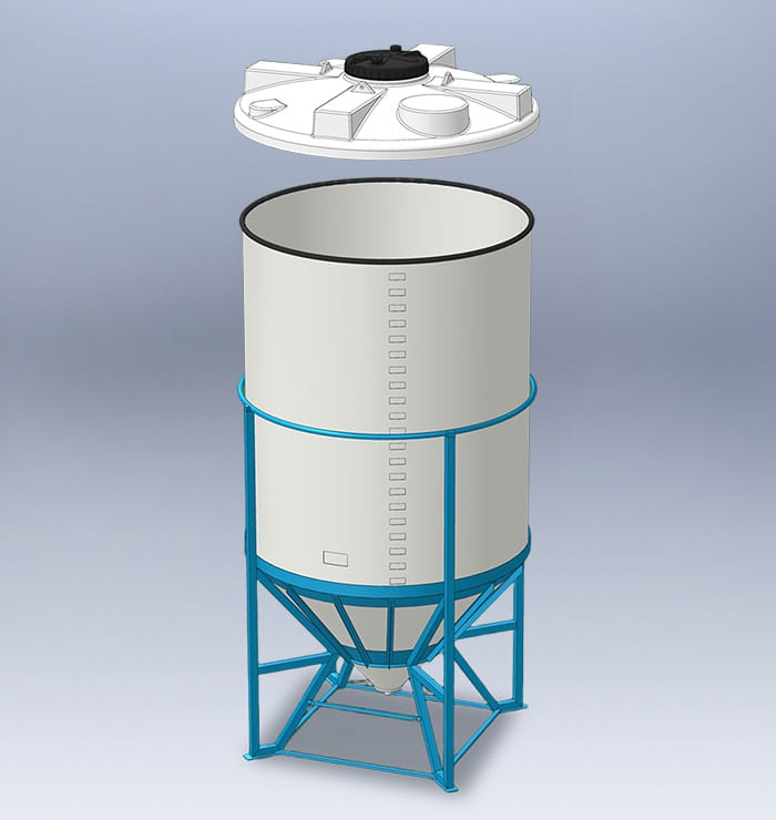 Tank mit konischem Boden, offen und mit abnehmbarem Deckel